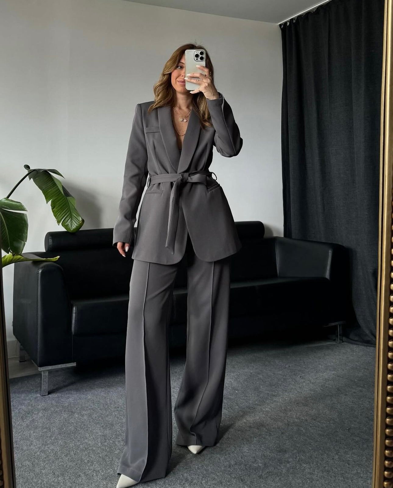 Tailleur LARA con cinta pantaloni palazzo in cotone rasato vestibilita morbida comoda Made in Italy 🇮🇹