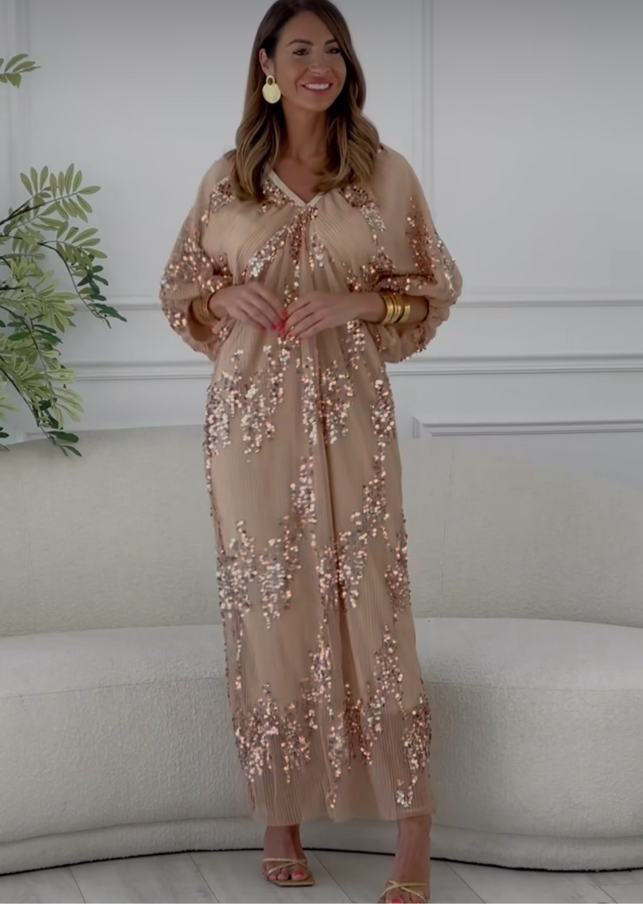 Vestito Long Dress nude  in tulle foderato con paillettes vestibilita morbida comoda Made in Italy taglie 38 alla 56