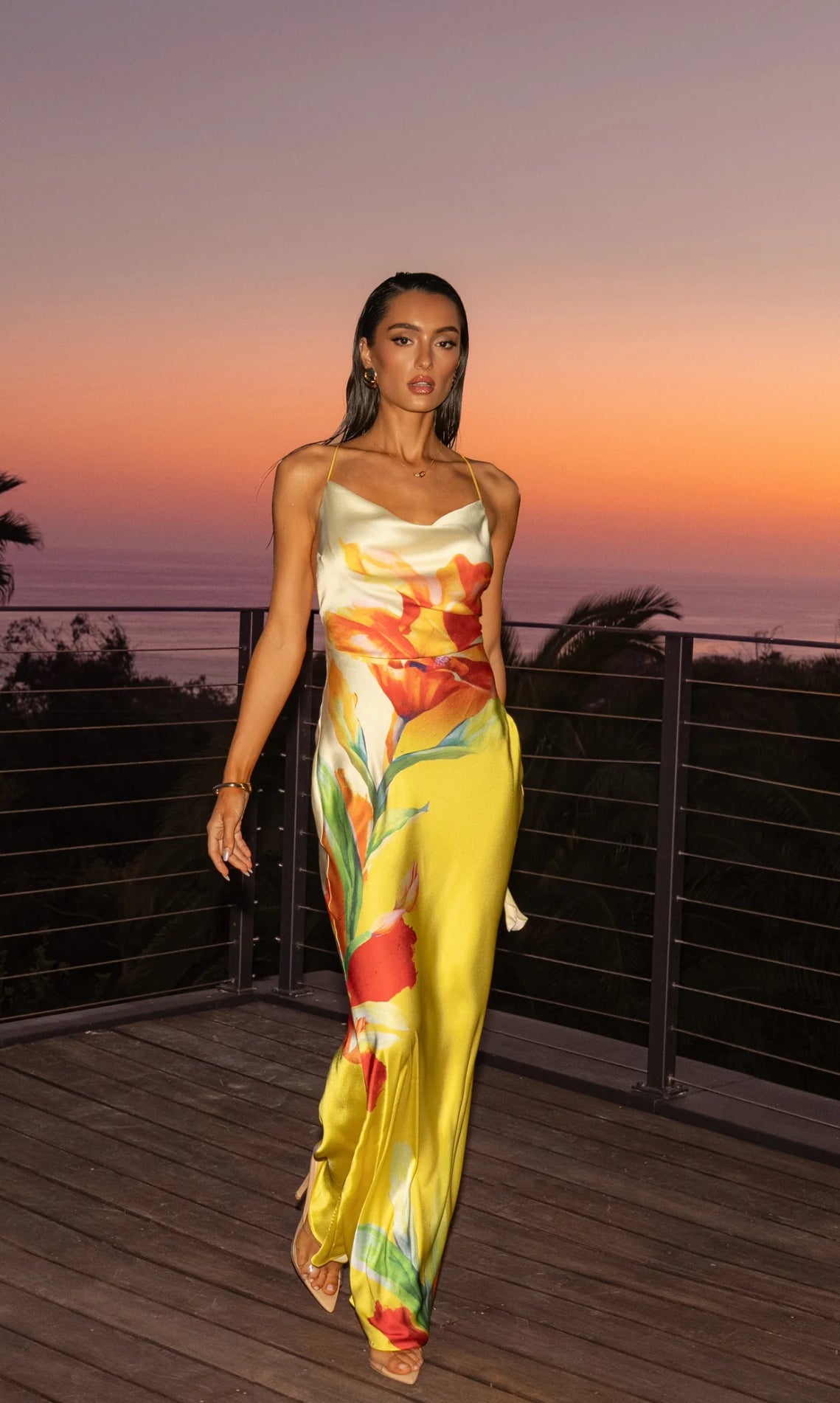 Abito JANETT SATIN FLORAL PRINT MAXI DRESS