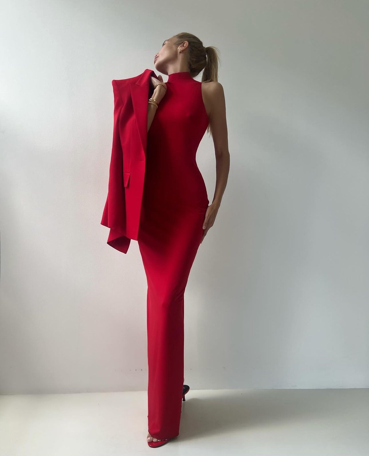 Set Vittoria blazer più tubino smanicato lungo con spacco
