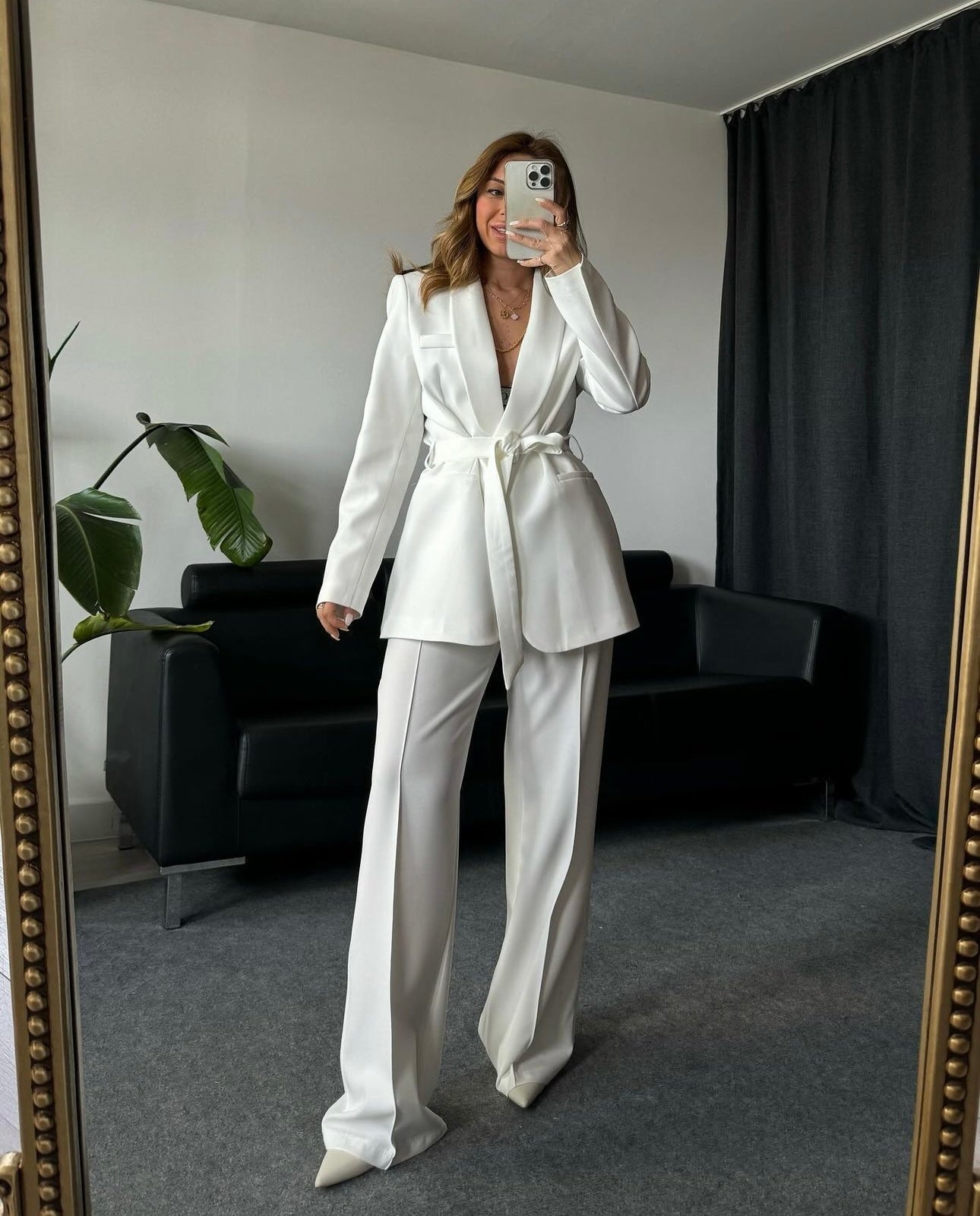 Tailleur LARA con cinta pantaloni palazzo in cotone rasato vestibilita morbida comoda Made in Italy 🇮🇹