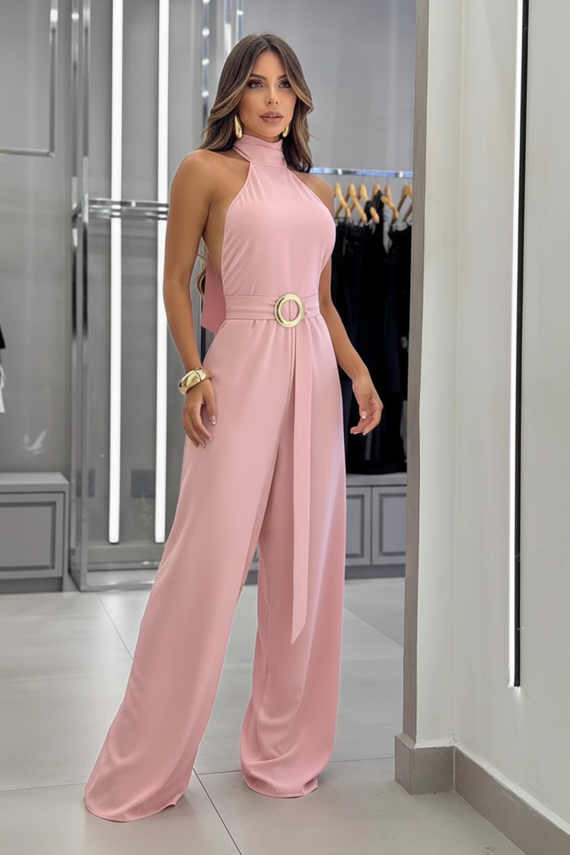 Tuta rosa halter neck